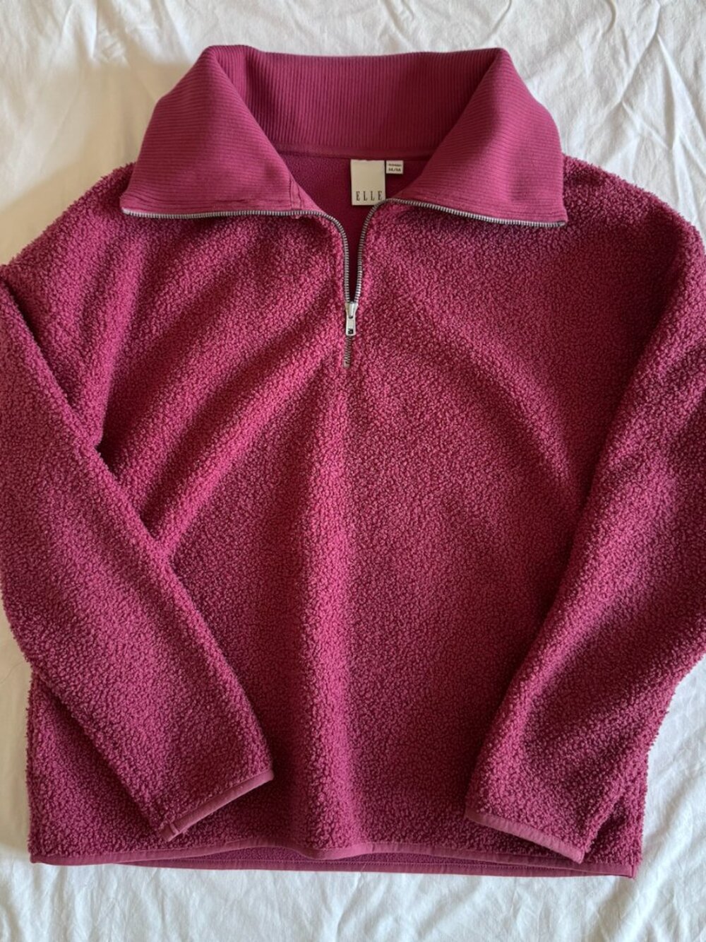 Marie Claire Plush Fleece Quarter Zip Pullover Sweater Berry - Size M